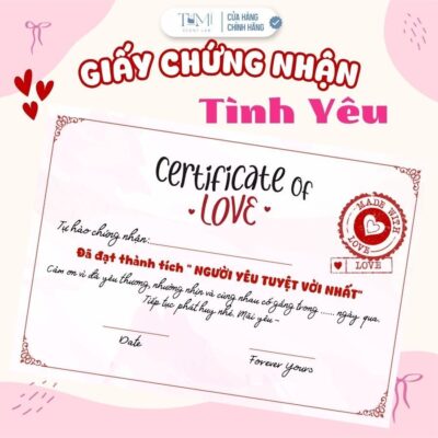 [QUÀ TẶNG] Giấy Chứng Nhận Tình Yêu – Tạo Kỷ Niệm Lãng Mạn, Quà Tặng Người Yêu, Dùng Dịp Đặc Biệt