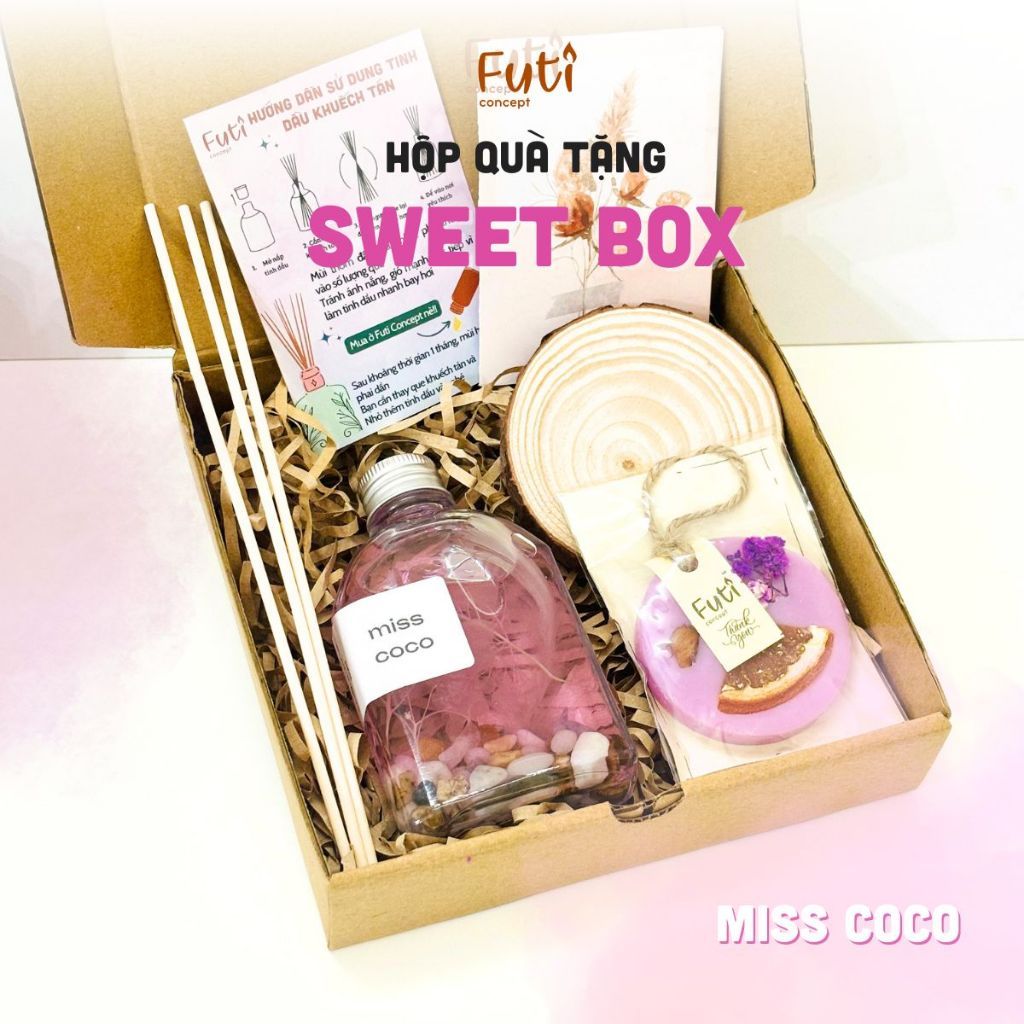 Set Quà Tinh Dầu Khuếch Tán Và Sáp Thơm Miss Coco, Quà Tặng Sinh Nhật Sweet Box Pink