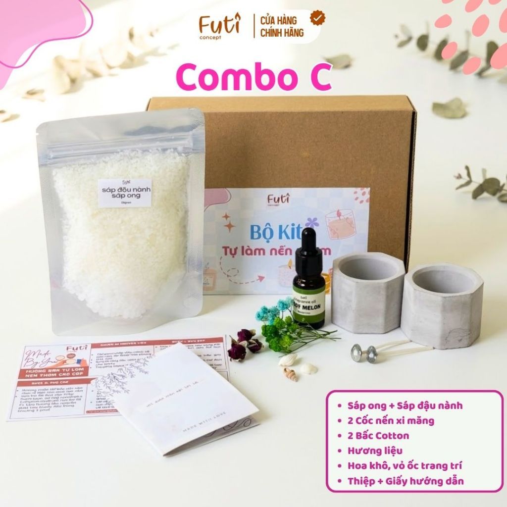 Bộ Kit Tự Làm Nến Thơm Thiên Nhiên, Set Tự Làm Nến Thơm Cốc Thủy Tinh